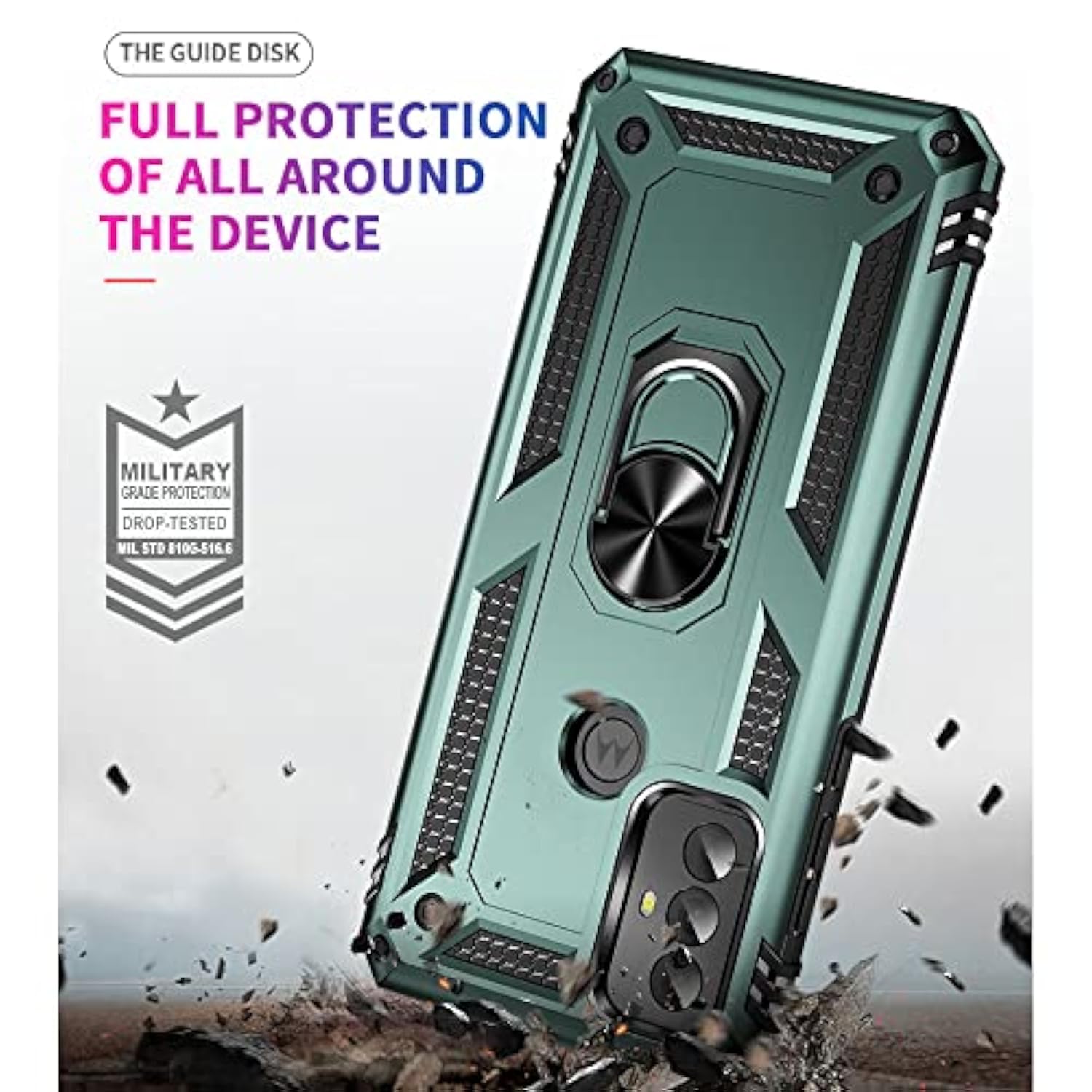 Dark Green Moto G Play 2023 Case with HD Screen Protector and Ring Stand