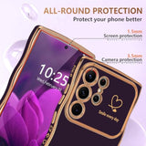 For Samsung Galaxy S24 Ultra Case For Women Girls, Cute Wave Frame Curly Shape With Love Heart Raised Camera Protection Luxury Plating Shockproof Phone Case For Galaxy S24 Ultra 5G,Dark Purple
