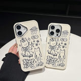 Designed For Iphone Case, Cute Cat Butterfly Star Lucky Line Drawing Soft Phone Case (White,For Iphone 13)