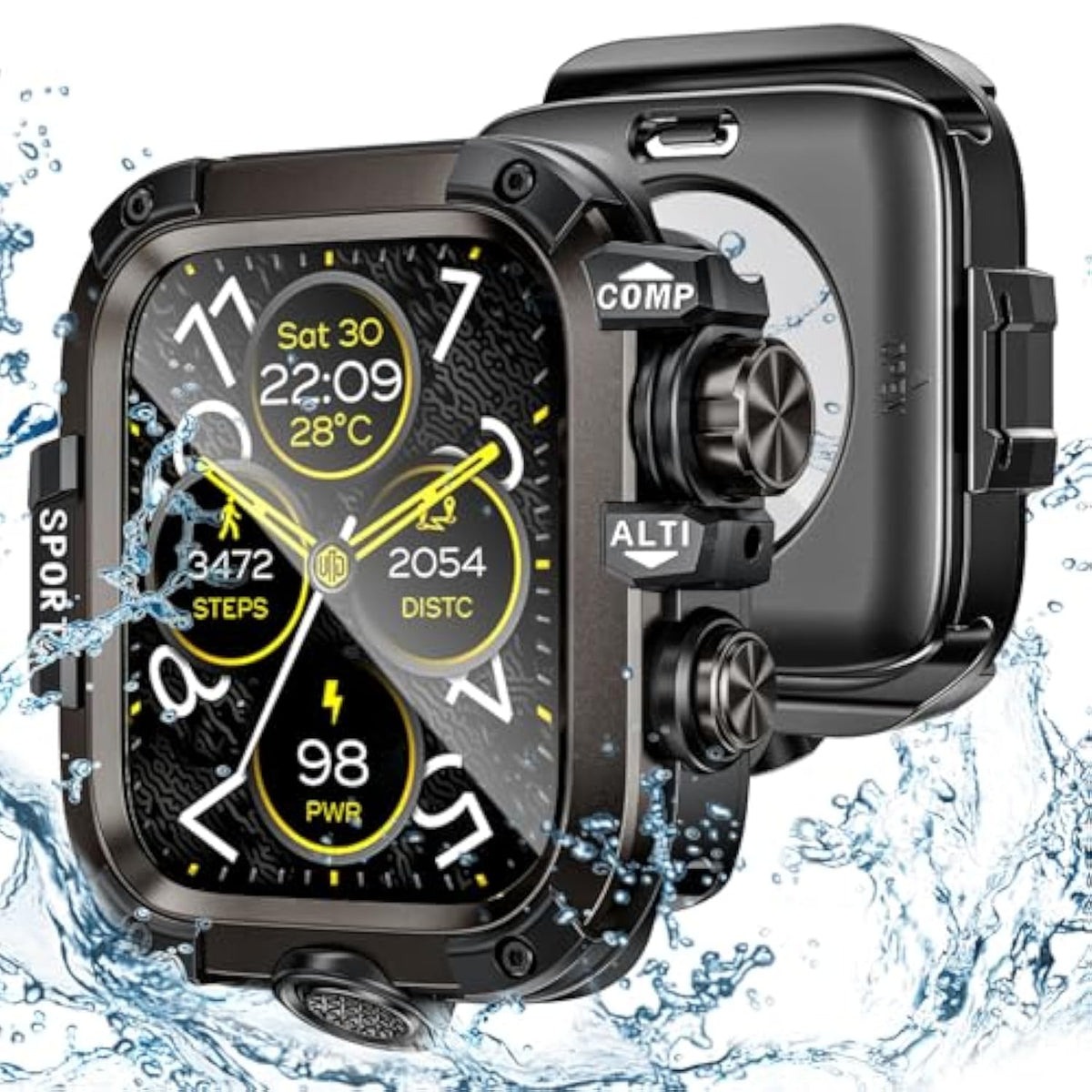 3 In 1 Metal Pc Case For Apple Watch Screen Protector 44Mm, 360° Protective Rugged Tempered Glass Waterproof Face Cover Bumper For Apple Watch Se 3/Se 2/Se, Sereies 6/5/4, 44Mm Black