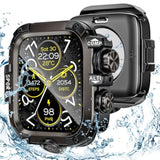 3 In 1 Metal Pc Case For Apple Watch Screen Protector 44Mm, 360° Protective Rugged Tempered Glass Waterproof Face Cover Bumper For Apple Watch Se 3/Se 2/Se, Sereies 6/5/4, 44Mm Black