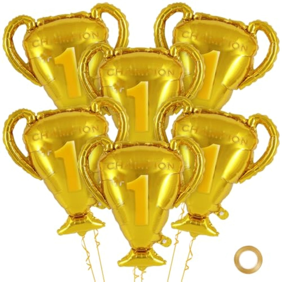 6 Pcs Gold Champion Trophy Foil Balloons for Sports, Birthday, and Party Decor