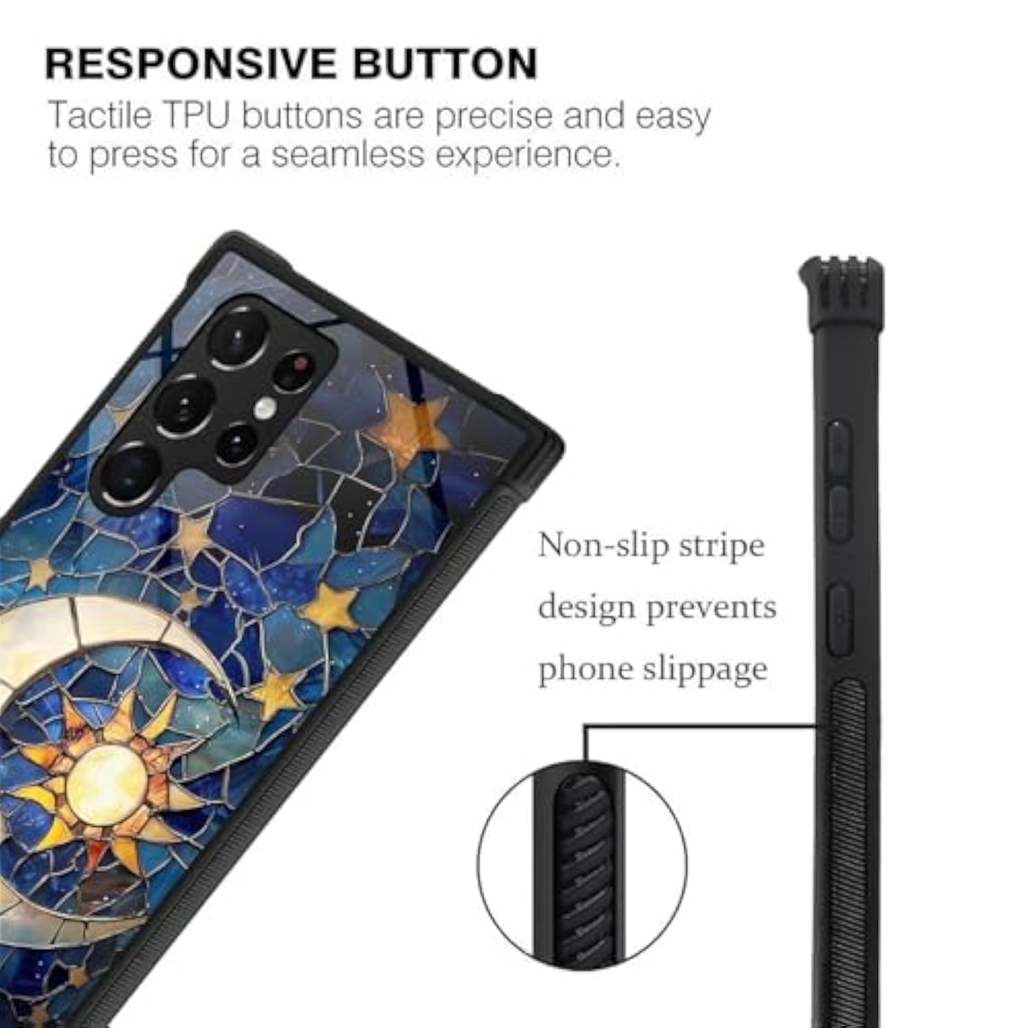 Compatible With Samsung Galaxy S23 Ultra Case,Moon Stars Glass Night Four Corner Airbag Case For Galaxy S23 Ultra,Christmas Drop Protection Corner