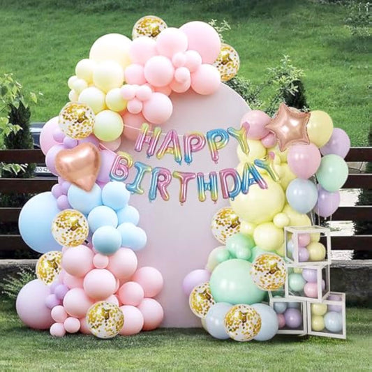 Rainbow Balloon Arch Kits 133Pcs - Pastel Assorted Latex Balloons Garland Kit Macaron Colors, 5, 10, 12, 18 Inch For Wedding Baby Shower Ice Cream Theme Birthday Party Decoration Supplies