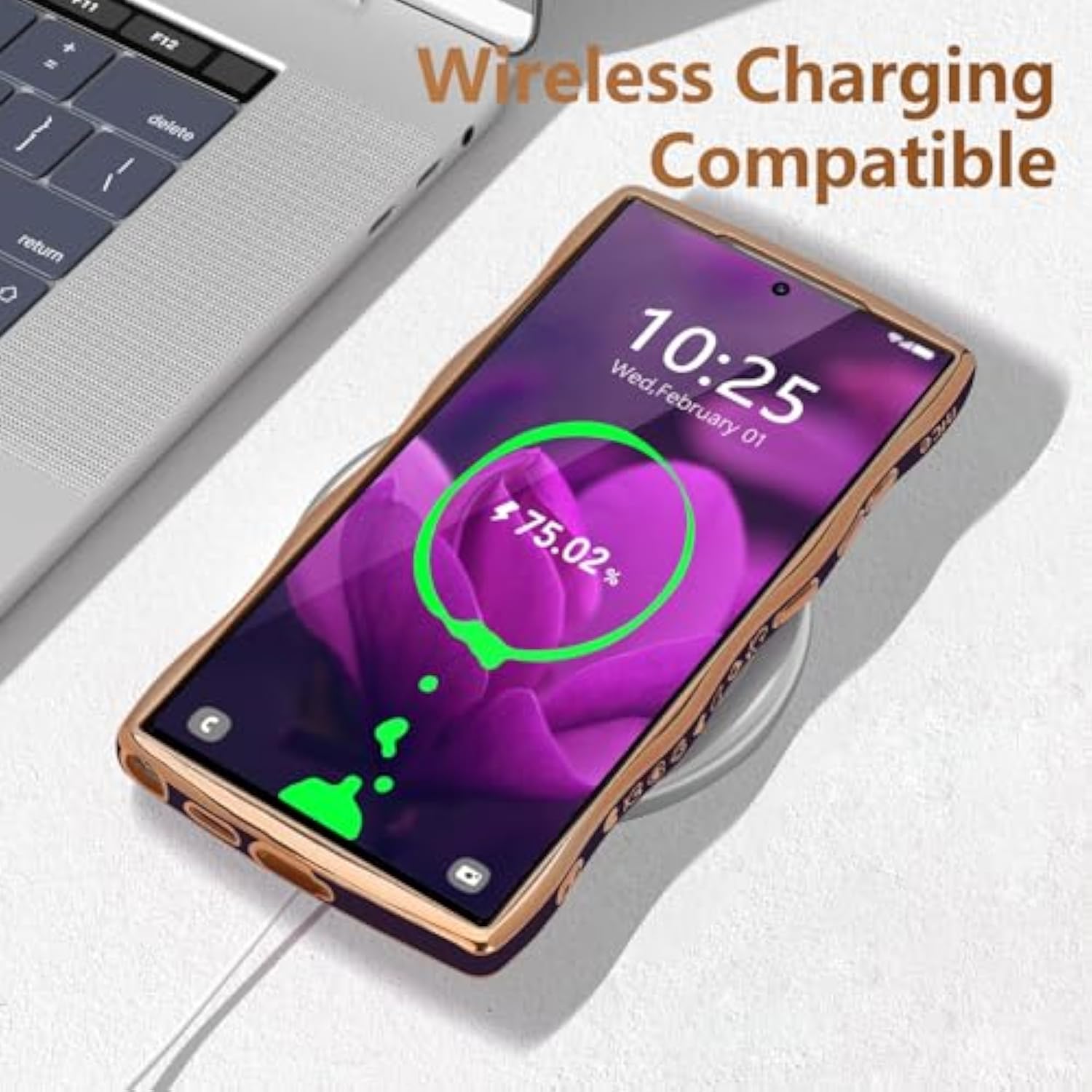 For Samsung Galaxy S24 Ultra Case For Women Girls, Cute Wave Frame Curly Shape With Love Heart Raised Camera Protection Luxury Plating Shockproof Phone Case For Galaxy S24 Ultra 5G,Dark Purple