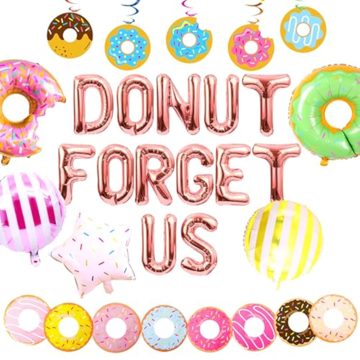 25 Pcs Donut Forget Us Party Decoration Going Away Decor Farewell Decor Career Change Bachelorette Retirement Party Decorations Supplies Rose Gold