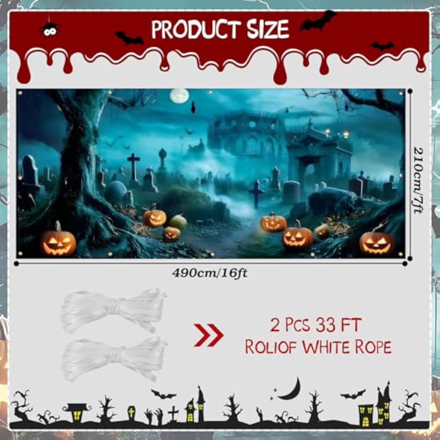 Halloween Garage Door Cover Banner 16x7 Ft Outdoor Home Yard Party Decorations