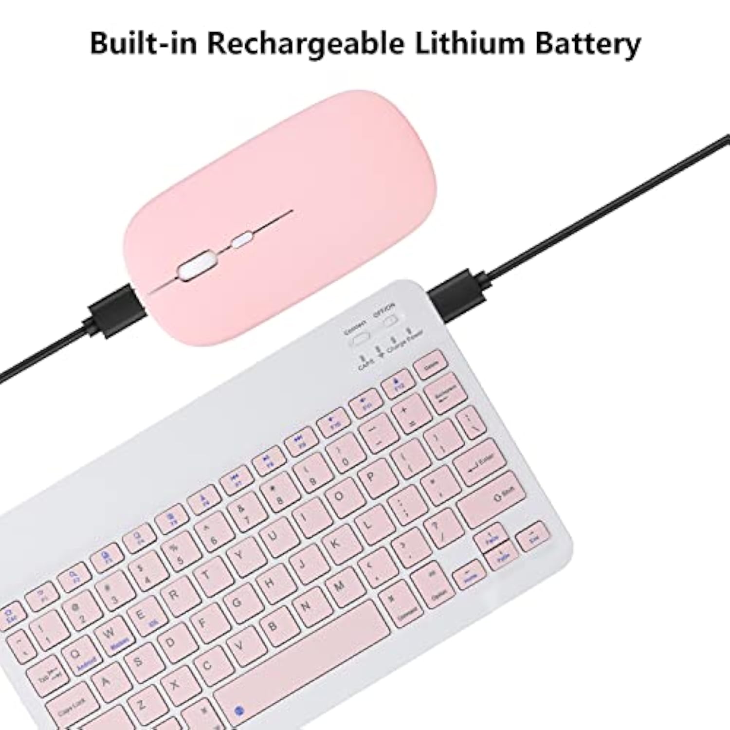 Rechargeable Bluetooth Keyboard And Mouse Combo For Ipad, Ultra-Slim Portable Wireless Mouse Keyboard For Ipad Pro Air Mini Iphone Samsung Tablet Cell Phone Android, Ipados/Ios 13 And Above (Pink)