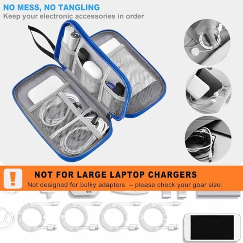 Portable Cable Organizer Case,Travel Pouch With Double-Layer Storage For Cables,Chargers,Earbuds & Phone,Black Blue