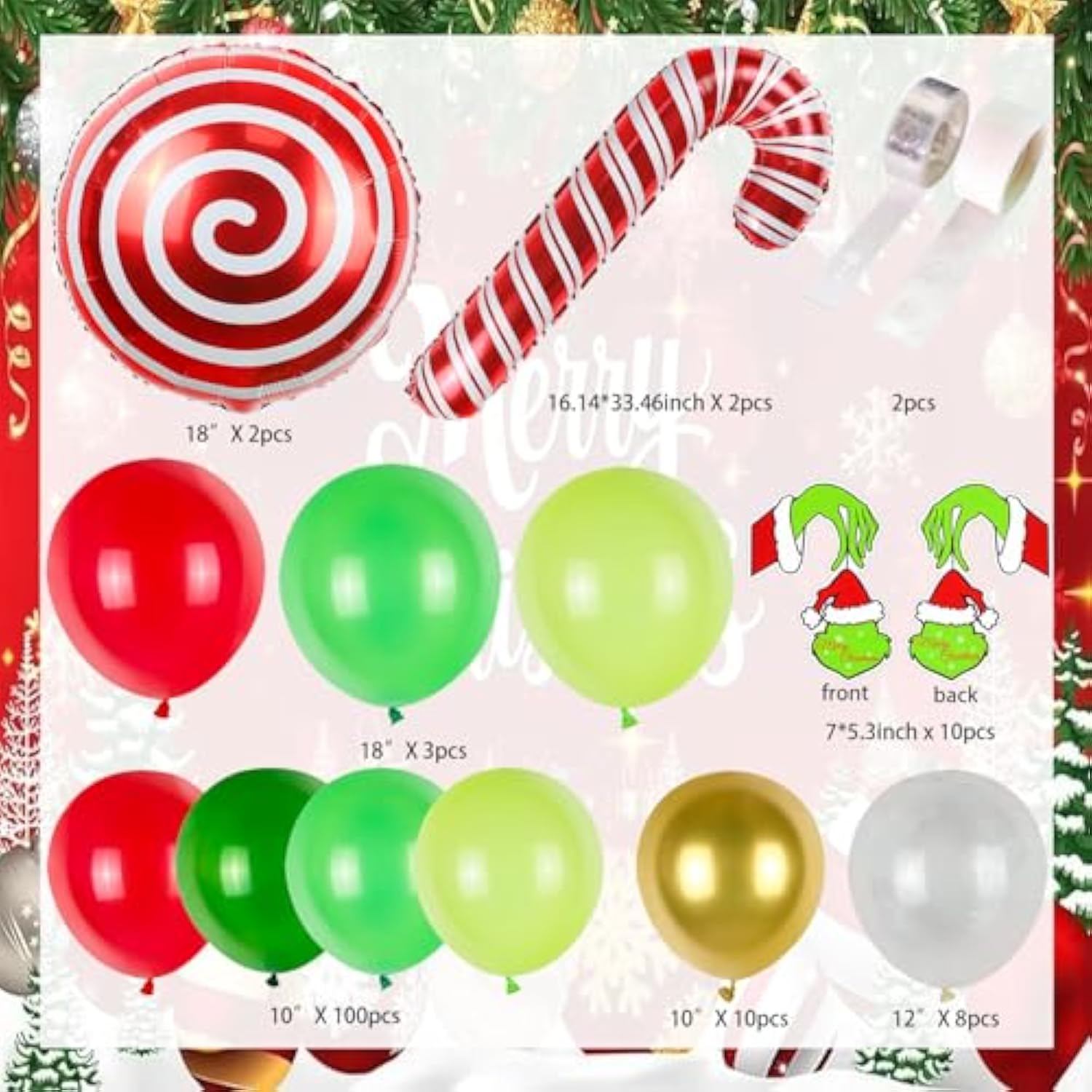137pcs Christmas Balloon Arch Red Green Gold with Foil Balloons Kit