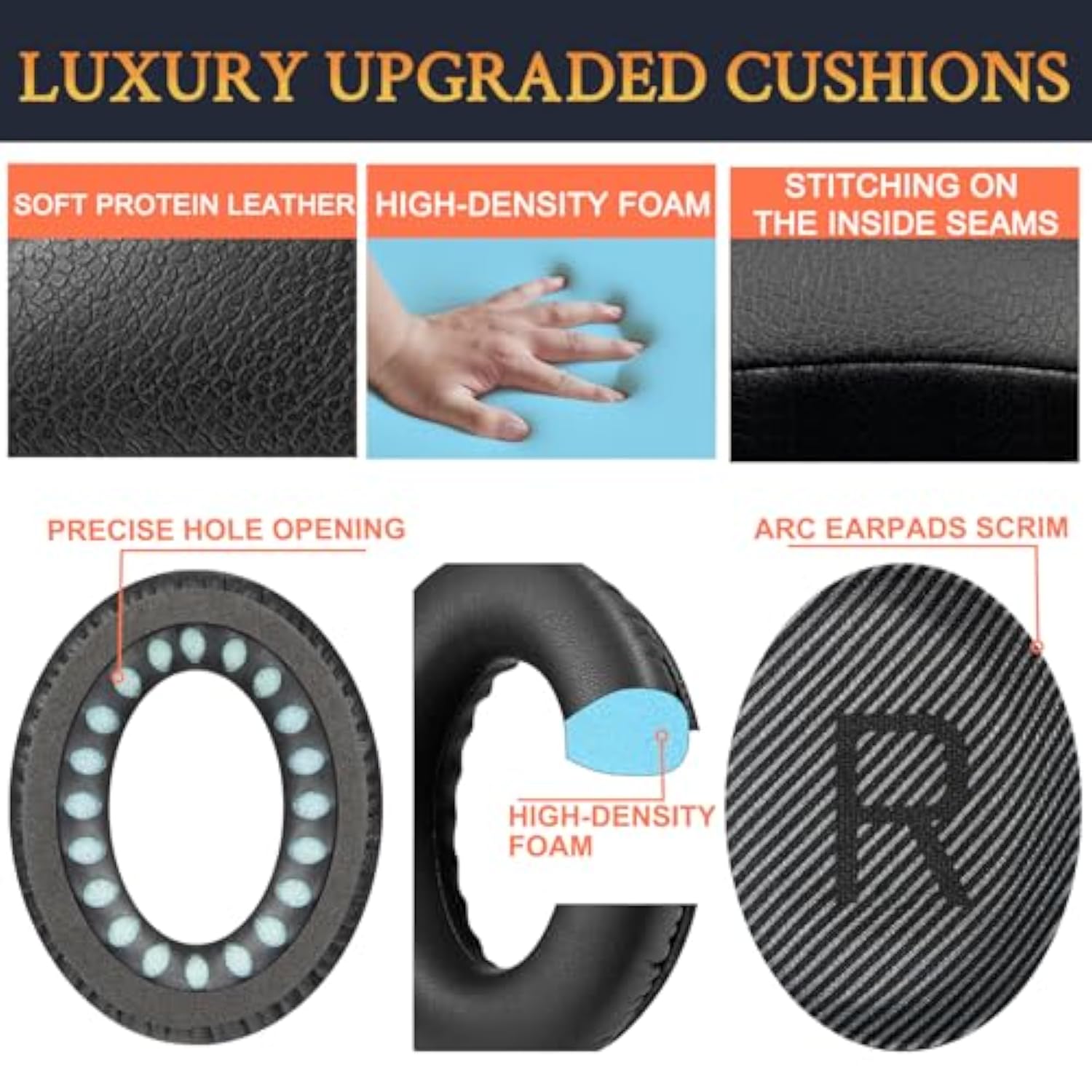 Replacement Earpads Cushions For Bose Quietcomfort 35 (Qc35) & Quiet Comfort 35 Ii (Qc35 Ii) Headphones, Ear Pads With Softer Leather, Noise Isolation Foam, Added Thickness (Black)
