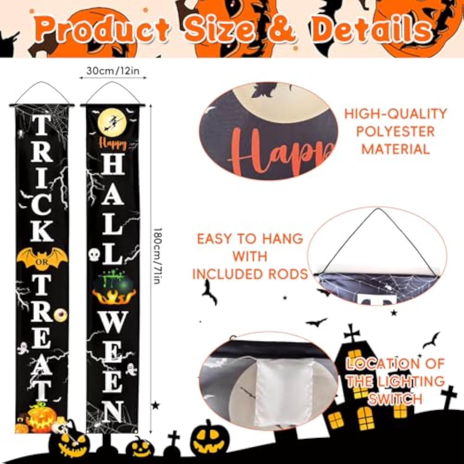 Halloween Door Banner: Trick or Treat Porch Decor, 71x12 Inch