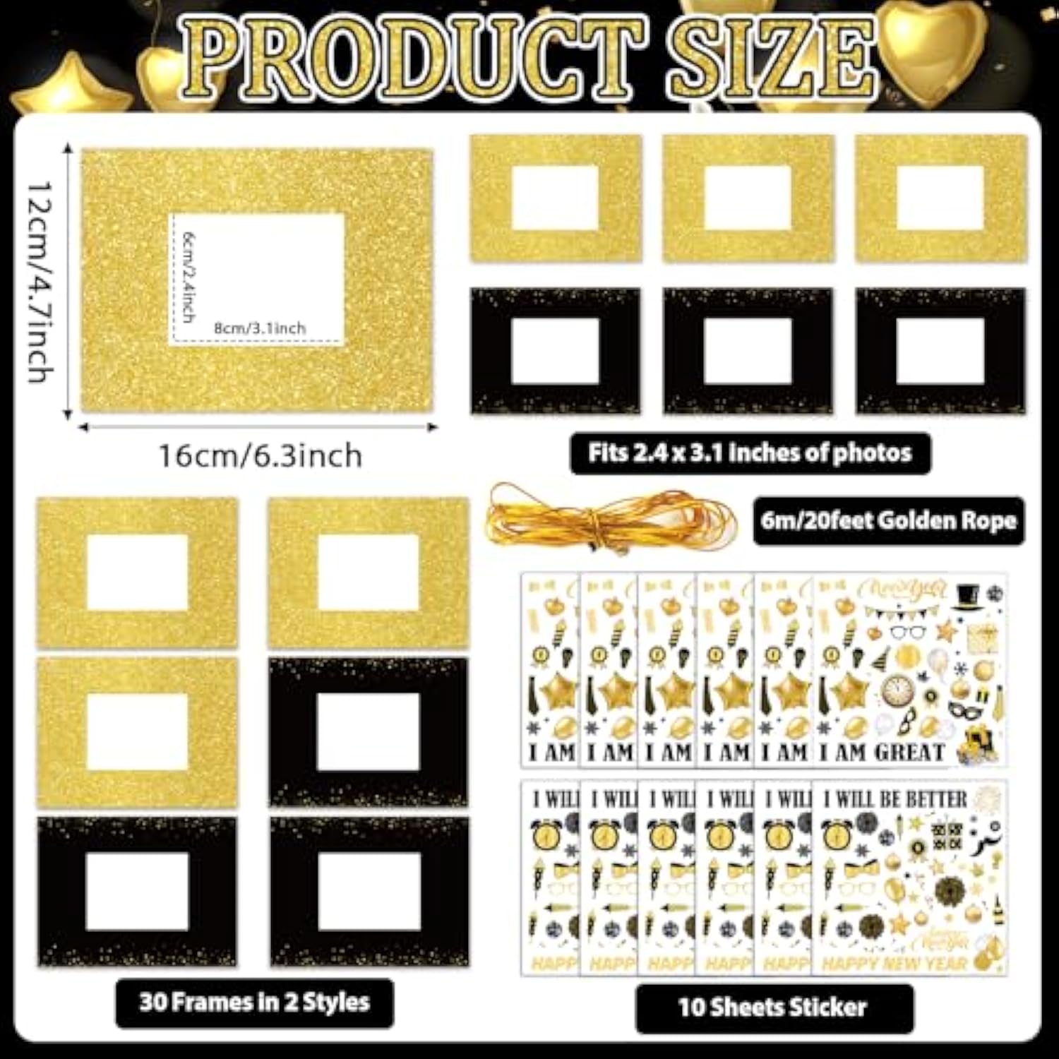 30 Packs New Year Diy Craft Kit For Kids Happy New Year Paper Picture Frames With Stickers And Rope For 2026 Winter Year’S Eve Party Gifts Craft School Home Classroom Game Activity Supply