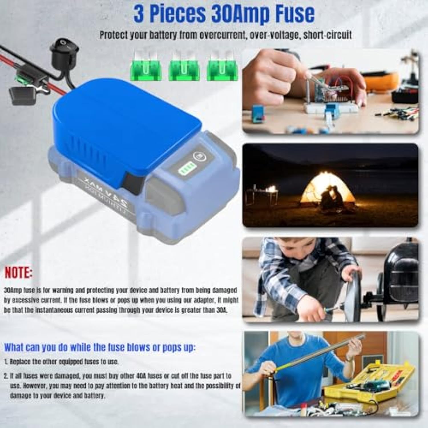 For Power Wheels Battery Adapter, Fit For Kobalt 24V Battery Adapter With Wire Connector, 14 Gauge Wire, 30Amp Fuse, Diy Use For Rc Car, Robotics, Rc Truck, And Work Lights (No Battery)