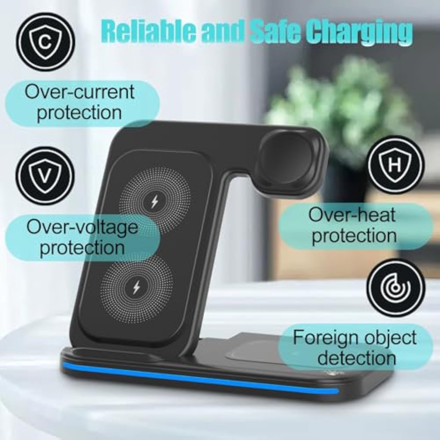 Wireless Charger For Multi Devices 3 In 1 Foldable Fast Charging Station Stand Compatible For Iphone 17 16 15 14 13 Pro For Apple Watch Series For Airpods 4 3 2 Pro For Samsung Galaxy Android (Black)