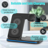 Wireless Charger For Multi Devices 3 In 1 Foldable Fast Charging Station Stand Compatible For Iphone 17 16 15 14 13 Pro For Apple Watch Series For Airpods 4 3 2 Pro For Samsung Galaxy Android (Black)