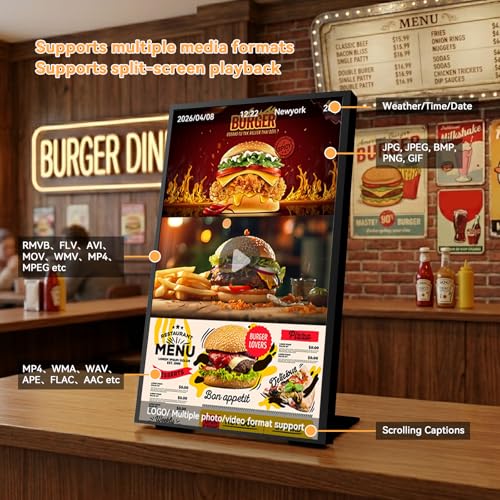 Digital Menu Board 18.5 Inch Desktop Digital Signage Display Advertising Screen For Stores Restaurants And Commercial Display 700 Nits Ultra-High Brightness Free Web Content Editor Android