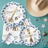 Western Cowboy Baby Shower Decorations Tableware - Wild West Rodeo Little Cowboy Baby Boy Table Decorations Party Supplies, Paper Plate, Cup, Napkin, Tablecloth, Cutlery | Serves 24