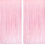 Pastel Pink Party Backdrop Decoration - Baby Pink Foil Fringe Streamers For Baby/Boo Day/Valentines/Cowgirl/Sweet/Cloud/Unicorn/Princess/Bow Themed - 3.2Ft X 8.2Ft - 2 Packs