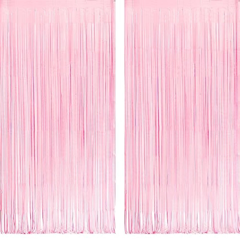 Pastel Pink Party Backdrop Decoration - Baby Pink Foil Fringe Streamers For Baby/Boo Day/Valentines/Cowgirl/Sweet/Cloud/Unicorn/Princess/Bow Themed - 3.2Ft X 8.2Ft - 2 Packs