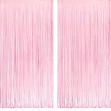2 Pack Pastel Pink Foil Fringe Backdrop 3.2x8.2 Ft for Party Decorations
