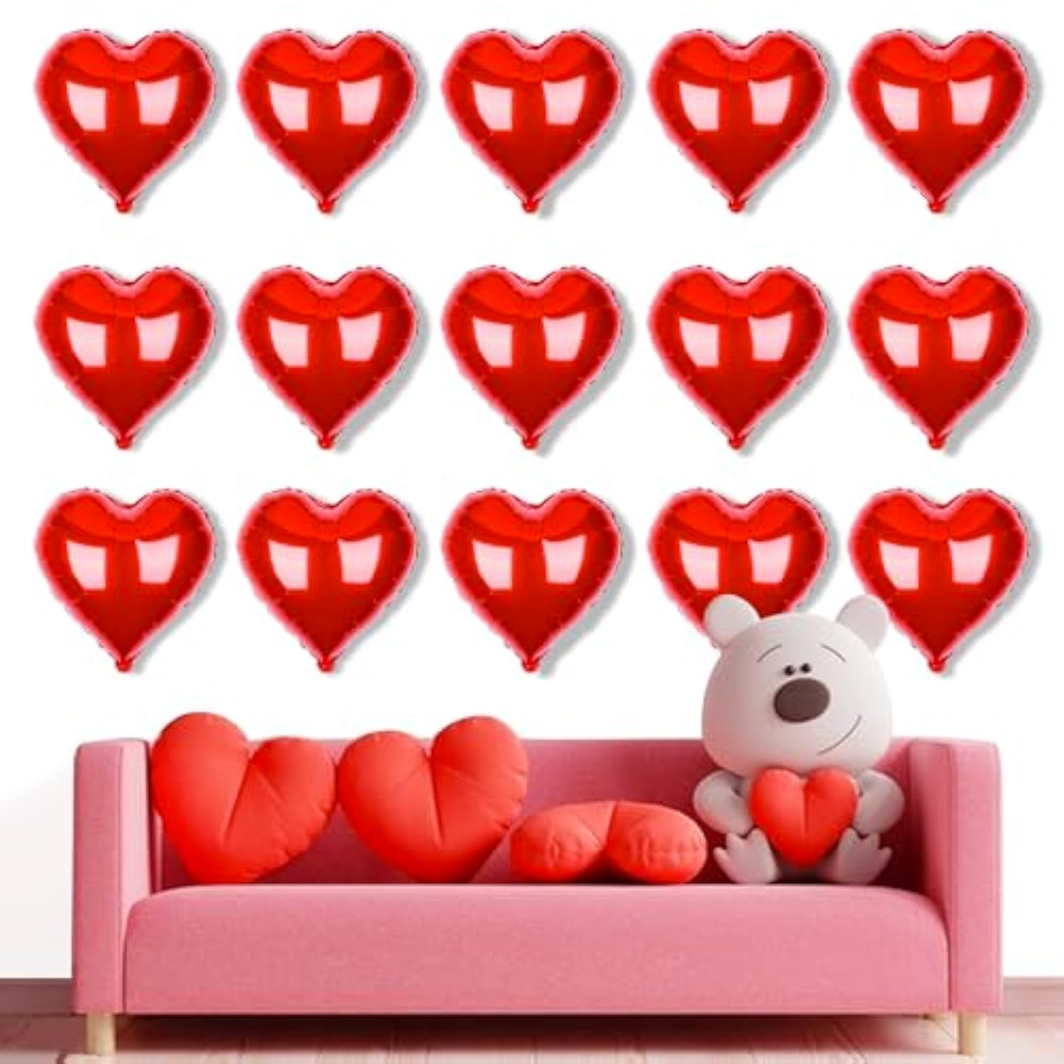 Heart Shaped Foil Balloons For Valentines Day Party Decorations - Pack