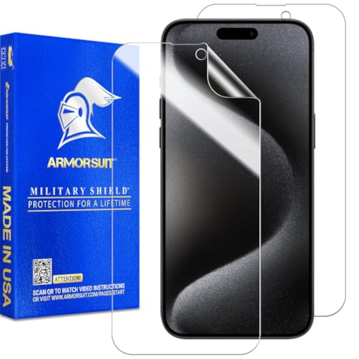 ArmorSuit 2 Pack Screen Protector for iPhone 15 Pro Max [6.7-inch] Case Friendly MilitaryShield HD Clear Film - Made in USA