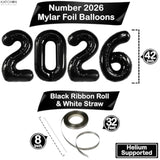 42 Inch Giant Black 2026 Number Balloons New Year Party Supplies