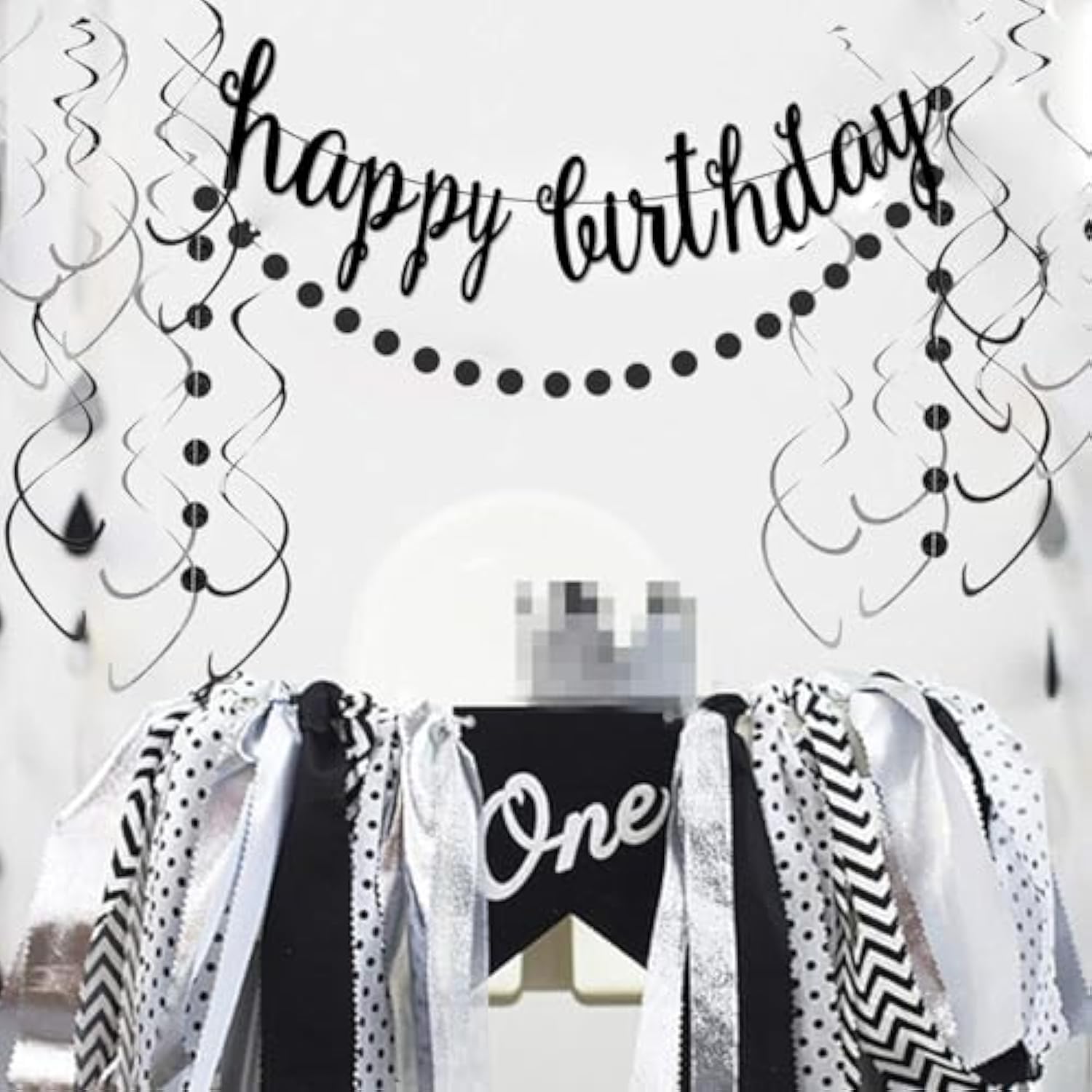 Black Glitter Happy Birthday Banner Kit: Pre-Strung Party Decorations