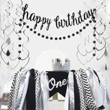 Black Glitter Happy Birthday Banner Kit: Pre-Strung Party Decorations