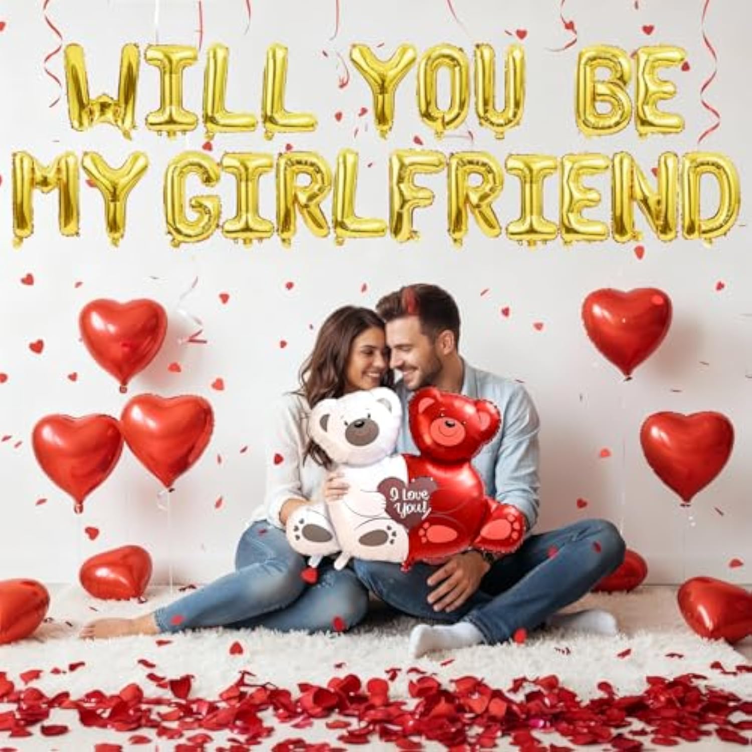 Will You Be My Girlfriend Balloons, I Love You Valentines Day Balloons Kit Will You Be My Girlfriend Decoration With 1000 Red Rose, Be My Girlfriend Proposal Heart Balloons Confession Decor