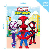 Spidey Birthday Decorations, Spidey Party Games For Boys Girls, Large Poster 24Pcs Stickers For Spidey Birthday Party Supplies