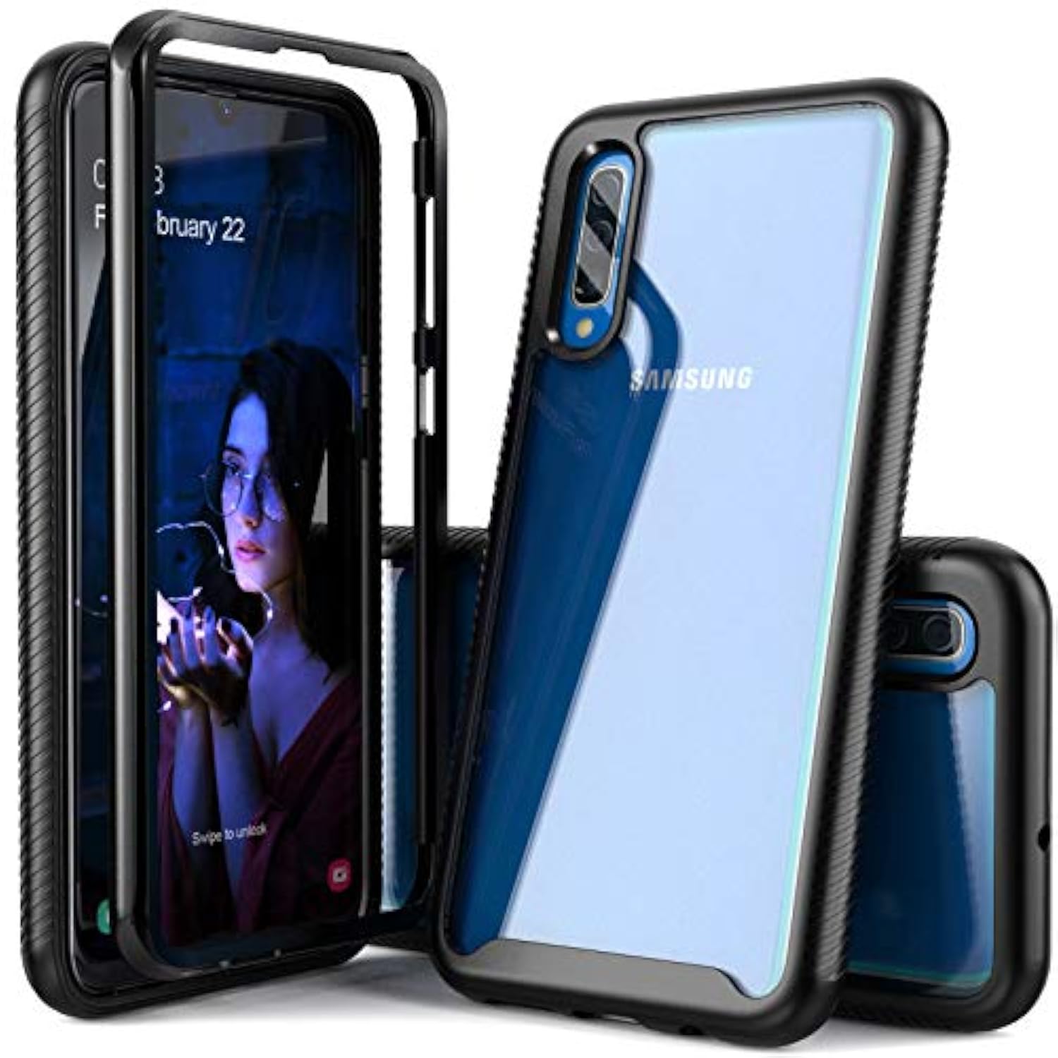For Galaxy A50 Case,Hybrid 2 In 1 Slim Fit Heavy Duty Protection Shock Resistant Sturdy Shockproof Clear Case With Black Bumper Cover For Galaxy A50/A30S/A50S,Black