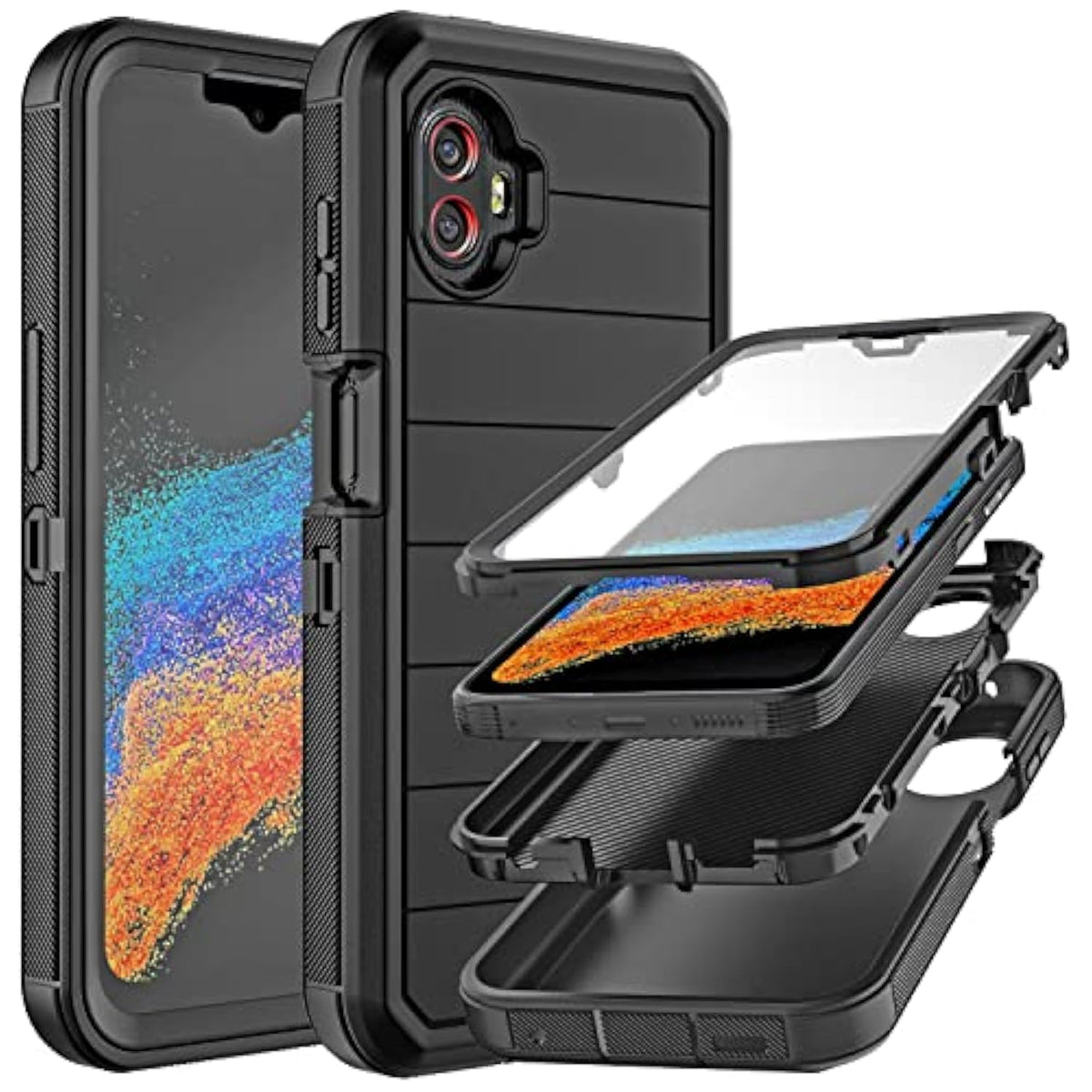 For Galaxy Xcover 6 Pro Case With Built In Screen Protector/Drop Proof 3-Layer Durable Cover/Shockproof Armor Drop Protection Solid Rubber Case For Samsung Galaxy Xcover 6 Pro-Black