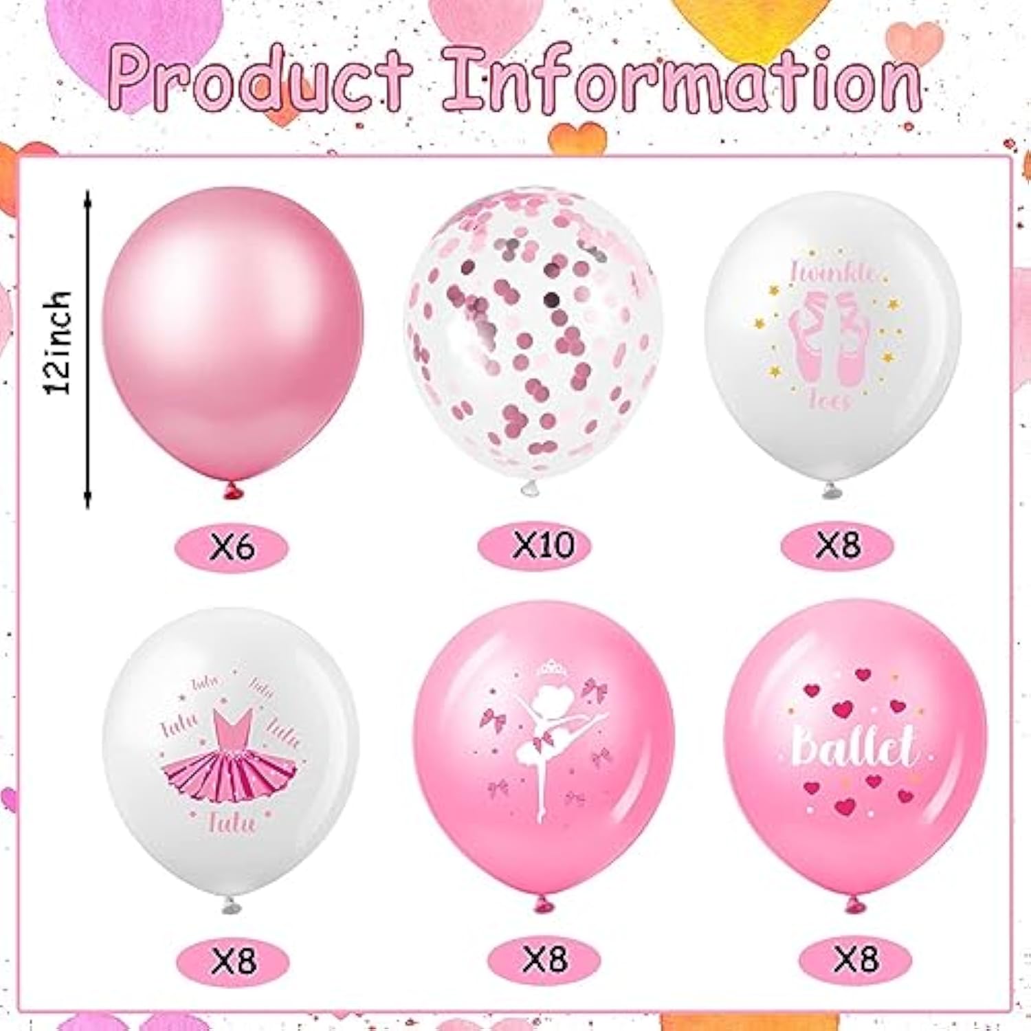 48pcs Pink Ballerina Balloons – 12" Confetti & Latex Set for Ballet Birthday and Party Decor