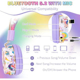 Unicorn Headphones For Girls Kids For School, Kids Bluetooth Headphones With M