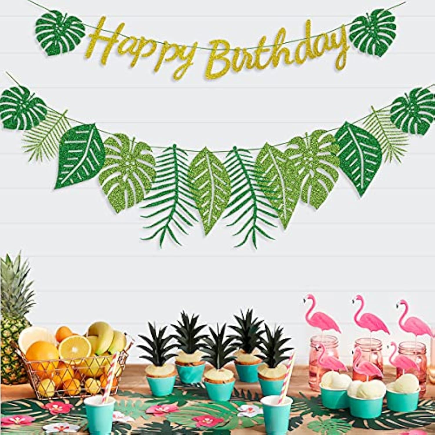 Glitter Hawaiian Birthday Banner – Tropical Luau Party Decoration for Jungle, Safari & Baby Shower