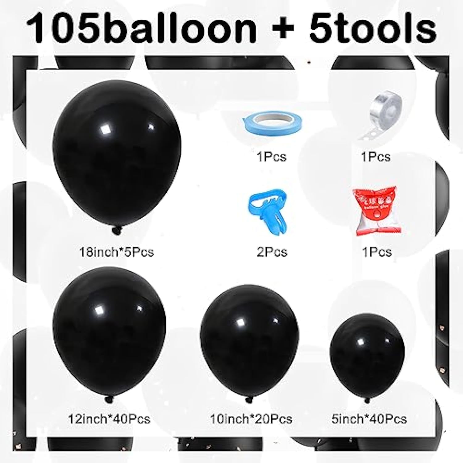 110Pcs Black Balloons Different Sizes 18/12/10/5 Inch, Matte Black Lat