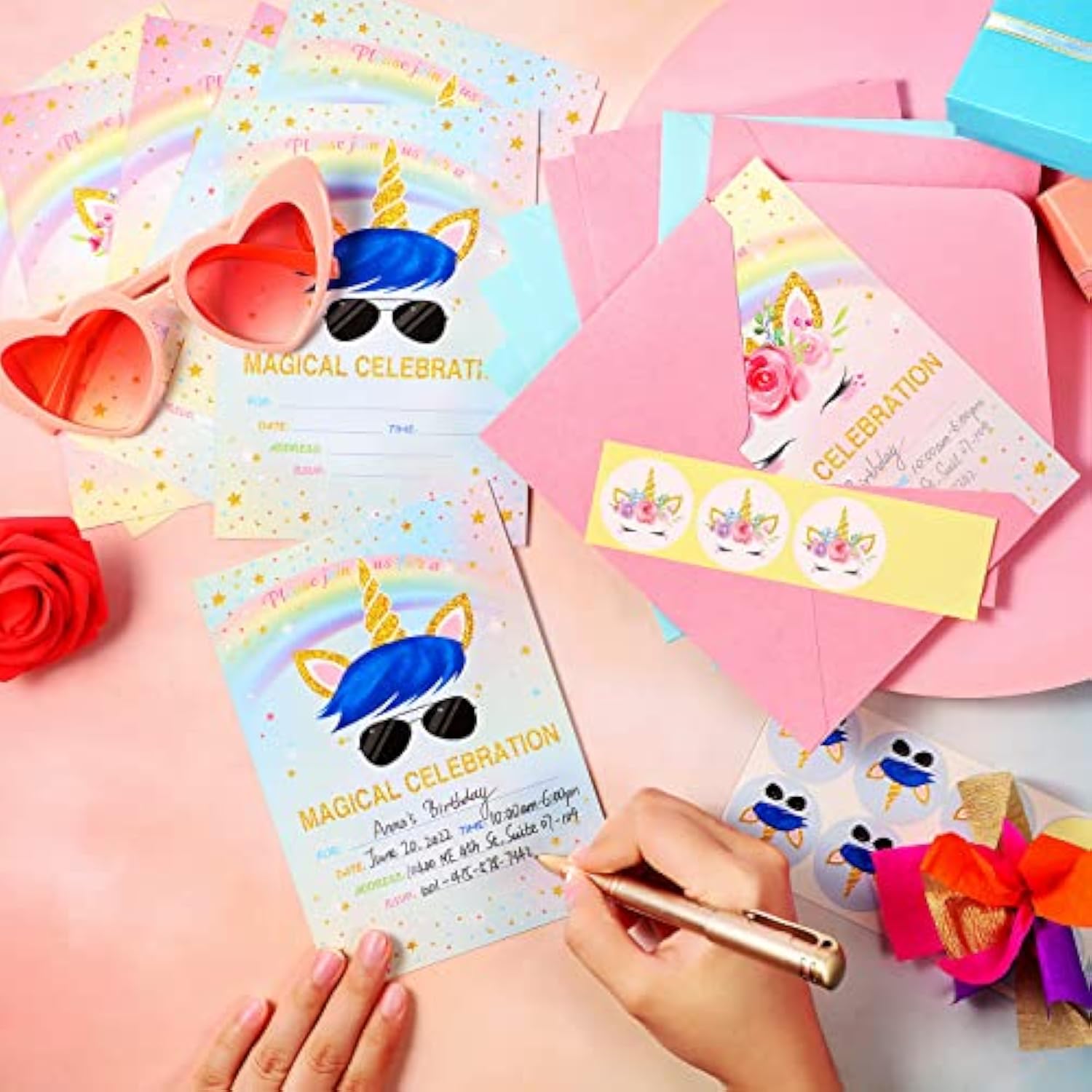 24 Set Unicorn Party Invitation With Envelope And Sticker Rainbow Party Supplies For Girls Boys Fill In The Blank Invites For Kids Birthday Baby Shower Decoration(Girls Unicorn, Boys Unicorn)