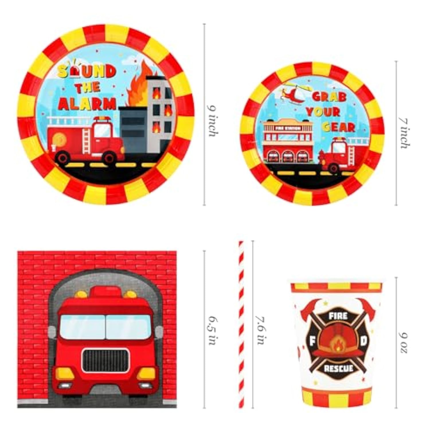Firetruck Birthday Party Supplies Decorations, Fire Truck Theme Paper Plates And Napkins Set For 24 Guests, 120 Pcs Disposable Firefighter Party Dessert Dinnerwares