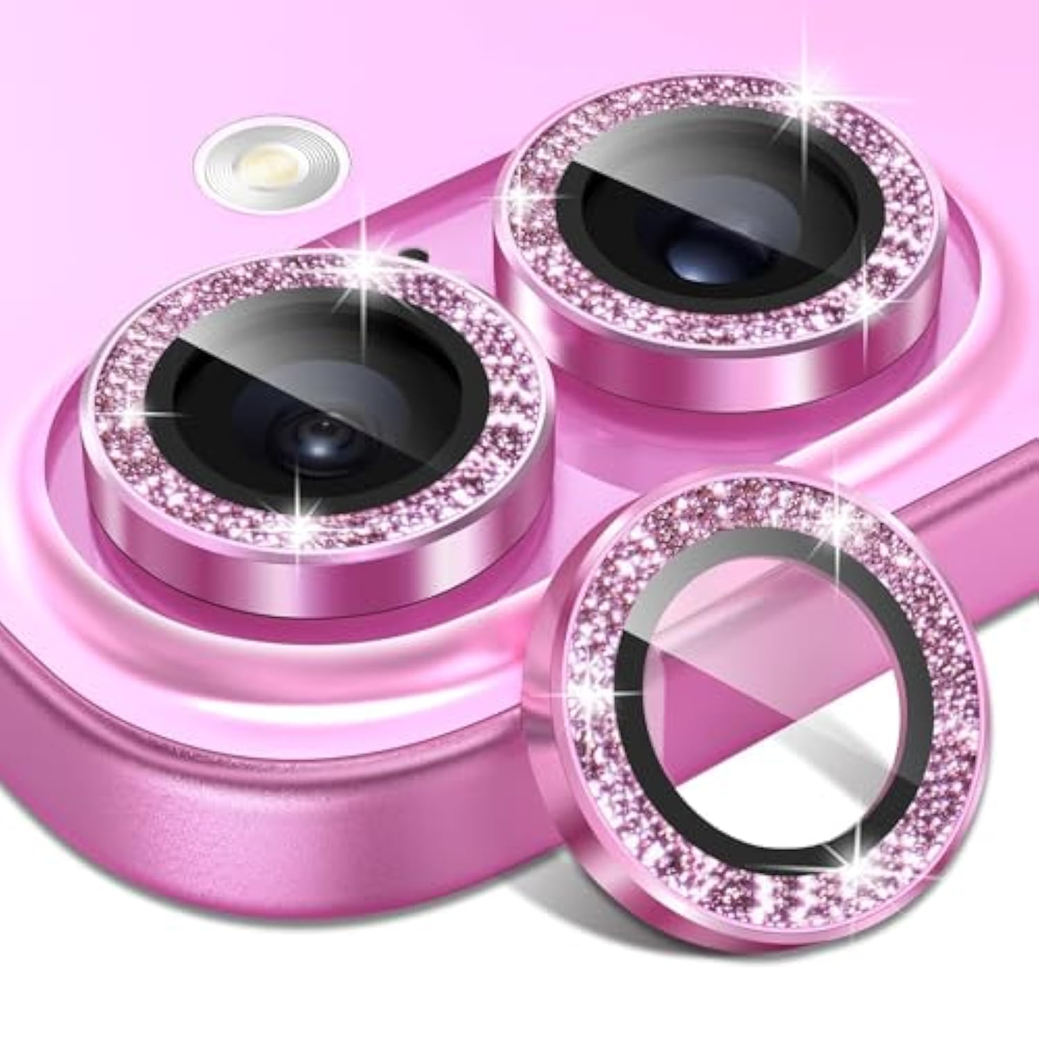 iPhone 16 Plus Glitter Camera Lens Protector 9H Tempered Glass Pink Bling