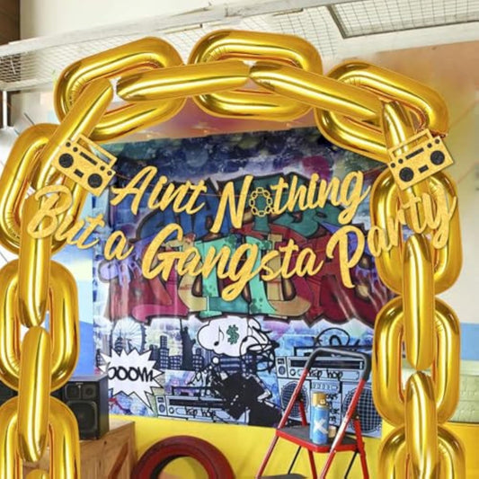 Hip Hop Party Decorations Ain'T Nothing But A Gangsta Banner Jumbo Chain Balloons Retro 70S 80S 90S Inflatable Radio Boombox Decor