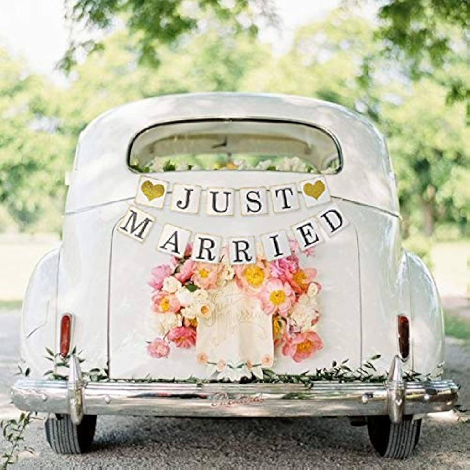Gold Glitter "Just Married" Banner – Wedding Car Decor & Bridal Shower Photo Prop Garland
