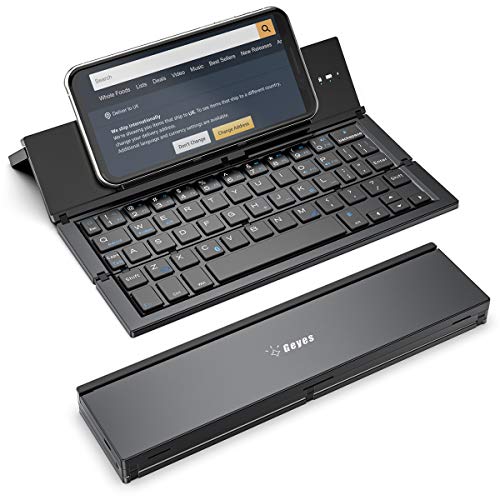 Foldable Bluetooth Keyboard Portable Folding Wireless Keyboard With Portable Pocket Size, Aluminum Alloy Housing For Iphone,Ipad, Tablet,Laptops And Smartphones (Black)