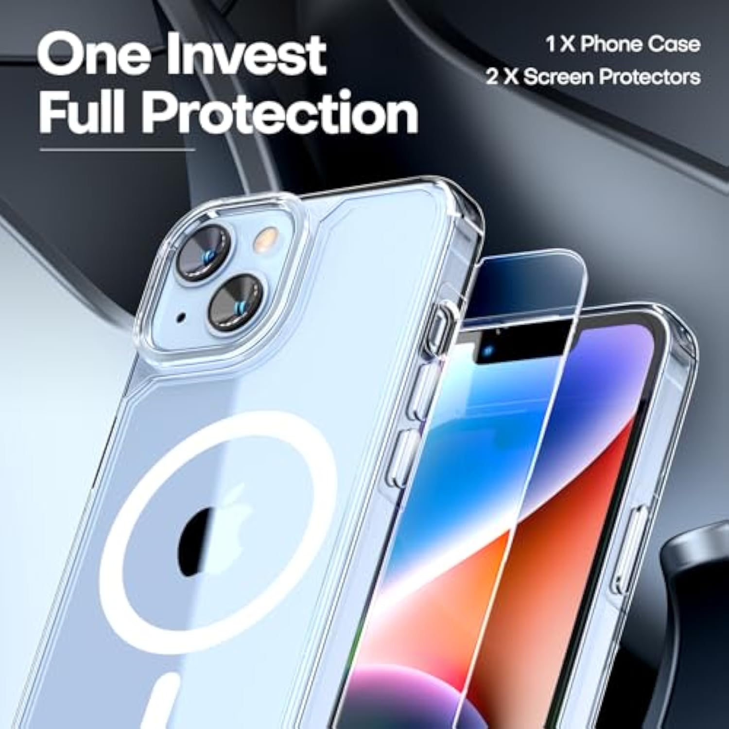 3 In 1 Magnetic For Iphone 14 Case Clear, [Compatible With Magsafe] With 2X Screen Protectors, -Grade Drop Protection Shockproof Slim 14 Cover 6.1 Inch
