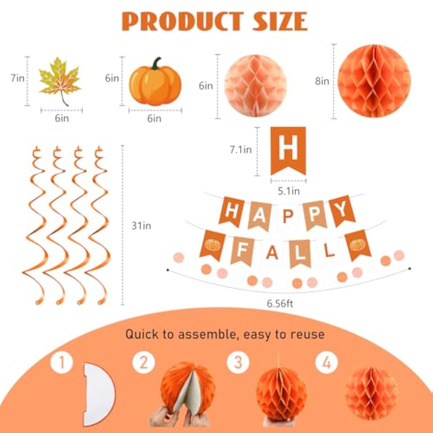Fall Party Decorations Happy Fall Banner With Honeycomb Balls Pumpkin Maple Leaf Hanging Swirls Circle Dots Garland Fall Party Decor For Harvest Autumn Festival Thanksgiving Decorations