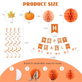 Fall Party Decorations Happy Fall Banner With Honeycomb Balls Pumpkin Maple Leaf Hanging Swirls Circle Dots Garland Fall Party Decor For Harvest Autumn Festival Thanksgiving Decorations
