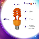 Orange Spiral CFL Light Bulbs 4 Pack E26 Medium Base Outdoor Patio Porch Halloween Lighting 13W