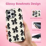 Case For Iphone 16 Pro Max, Aesthetic Black Ribbon Bow Phone Case For Girls Women, Protective Hybrid 2-Layer Hard Shell Silicone Cover Durable Shockproof Phone Cover - Beige