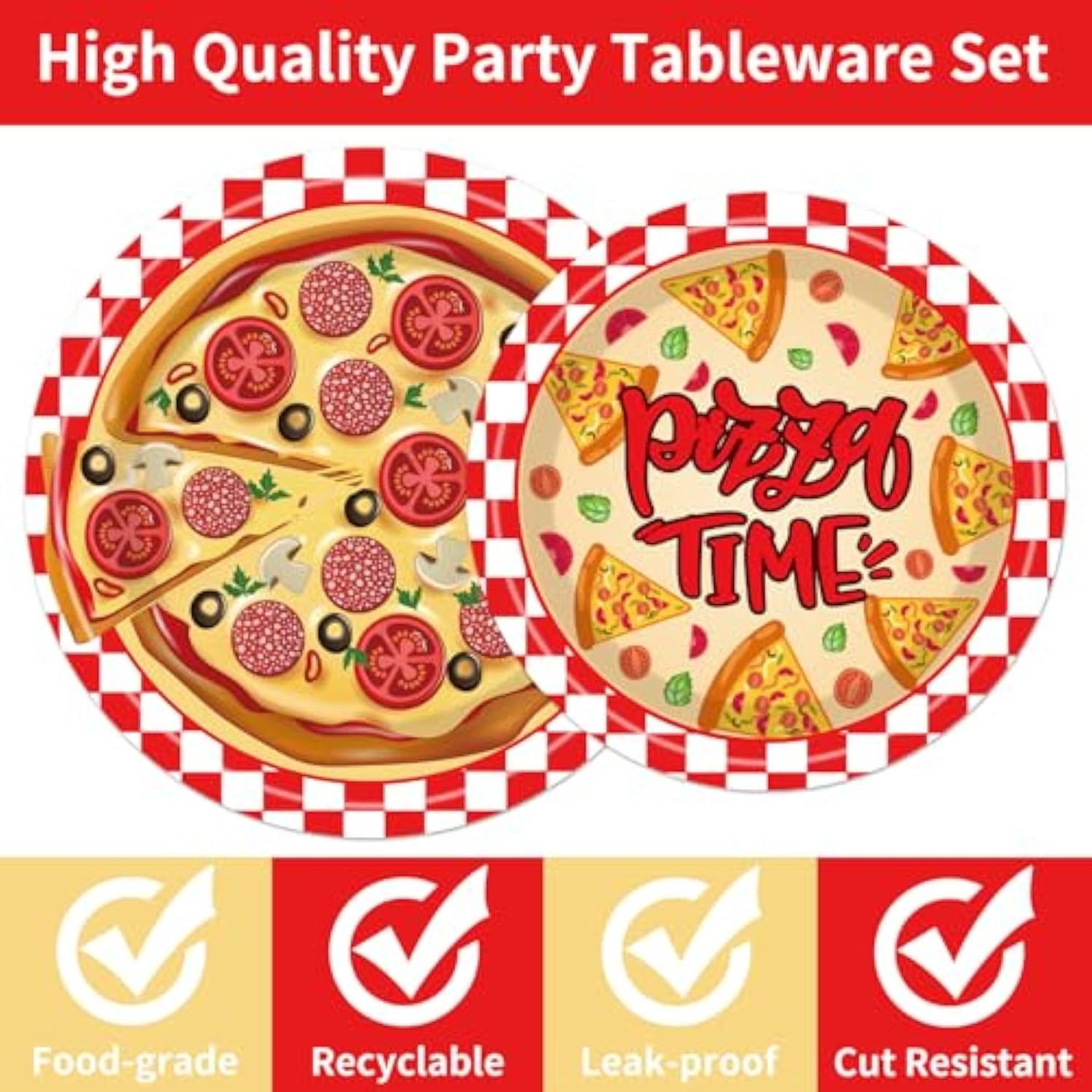 Pizza Party Supplies Set - 96PCS Disposable Tableware for 24 Guests